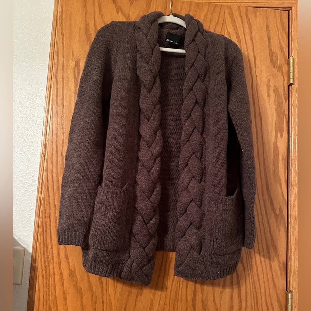 Cynthia Rowley Braided Collar & Front Cardigan - Size L - Picture 1 of 9